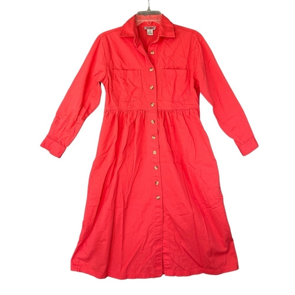 FADS Vintage Long Sleeve 100% Cotton Button Up Collared Shirt Dress Coral Small - Picture 2 of 10